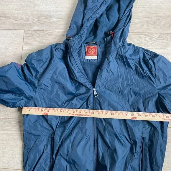 AS Roma Full Zip Windbreaker Rain Jacket Women's XL Blue Hooded Soccer Football